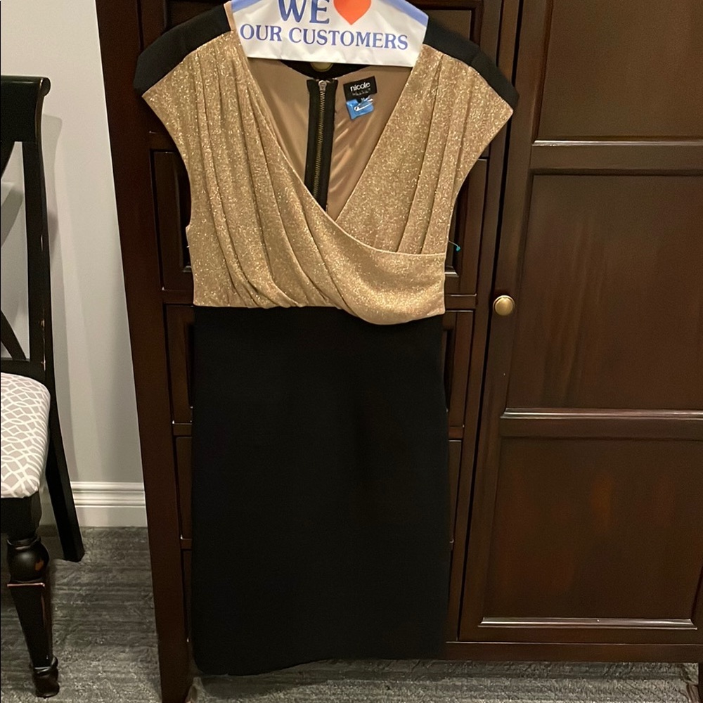 Elegant nicole miller Gold and Black Women's Dress